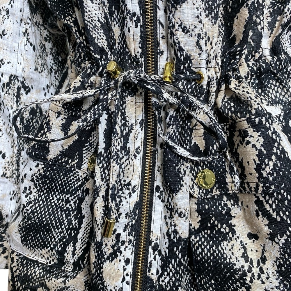 Calvin Klein Linen Lightweight Jacket Snake Animal Print Roll Tab Sleeve Sz L - Picture 7 of 12